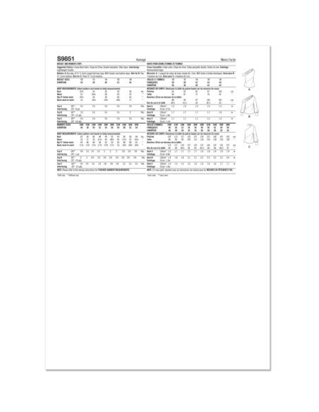 Patron Simplicity 9851.W3 (56-66) - Hauts pour femmes avec variations de manches