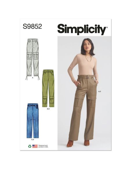 Patron Simplicity 9852.Y5 (46-54) - Pantalon cargo pour femmes avec ceinture