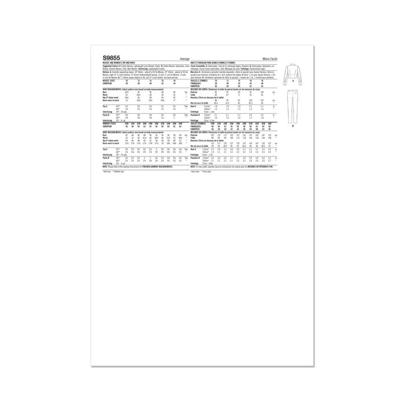 Patron Simplicity 9855.W3 (58-66) - Haut corseté et pantalon ajusté pour femmes
