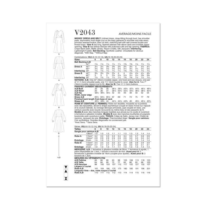 Patron Vogue 2043 U5 (44-52) - Robe drapée avec ceinture
