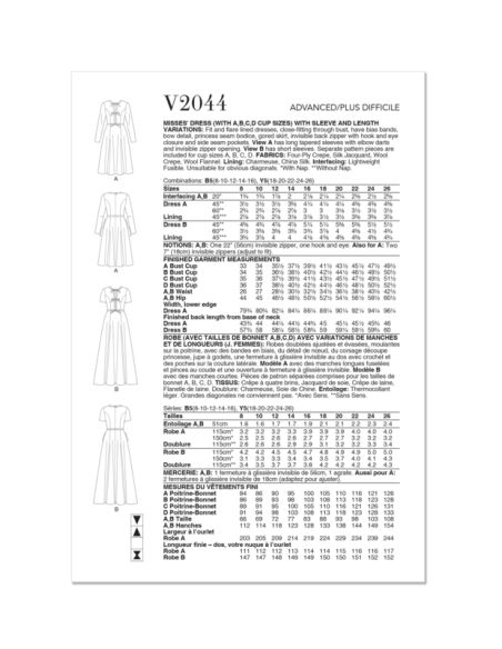 Patron Vogue 2044 Y5 (46-54) - Robe Fit-and-Flare avec Variations de Manches