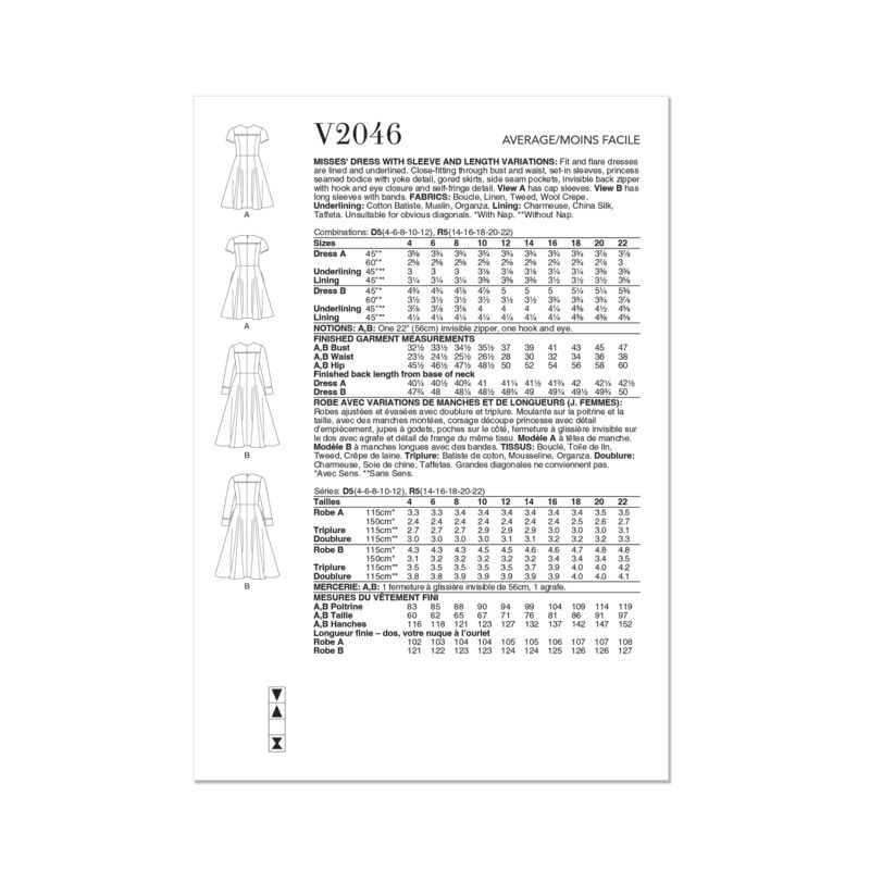 Patron Vogue 2046 R5 (42-50) - Robe fit-and-flare avec variations de manches