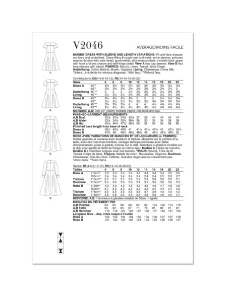 Patron Vogue 2046 R5 (42-50) - Robe fit-and-flare avec variations de manches