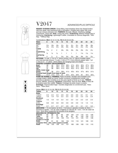 Patron Vogue 2047 B5 (36-44) - Robe de soirée avec bustier drapé