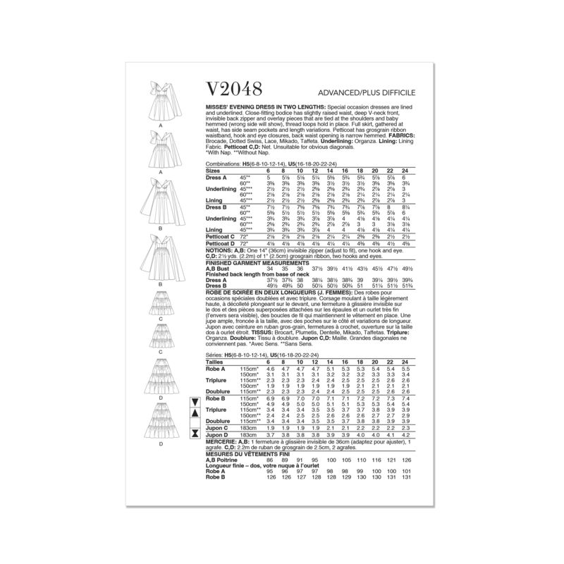 Patron Vogue 2048 U5 (44-52) - Robe de soirée avec décolleté en V