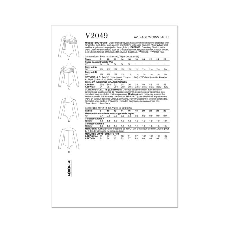 Patron Vogue 2049 Y5 (46-54) - Body ajusté avec drapé élégant