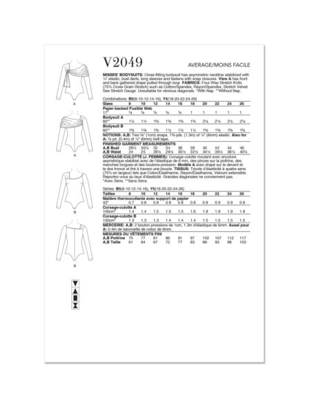 Patron Vogue 2049 Y5 (46-54) - Body ajusté avec drapé élégant