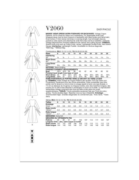 Patron Vogue 2060 Y5 (46-54) - Robe portefeuille réversible avec attaches