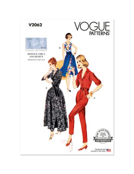 Patron Vogue 2062 Y5 (46-54) - Ensemble vintage slack et jupe
