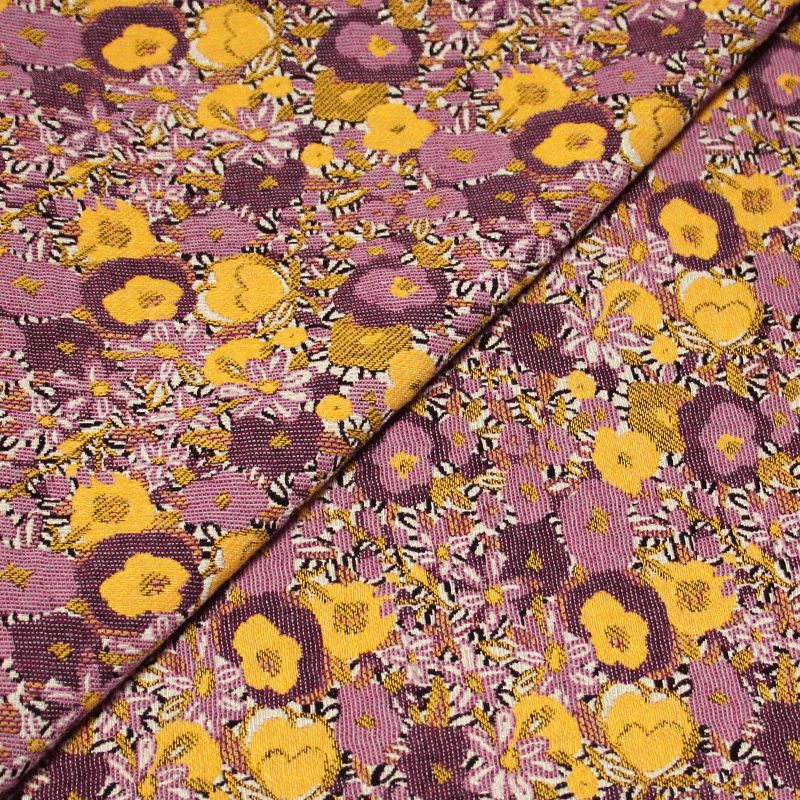 Tissu broché - Fleuri lilas & jaune orangé