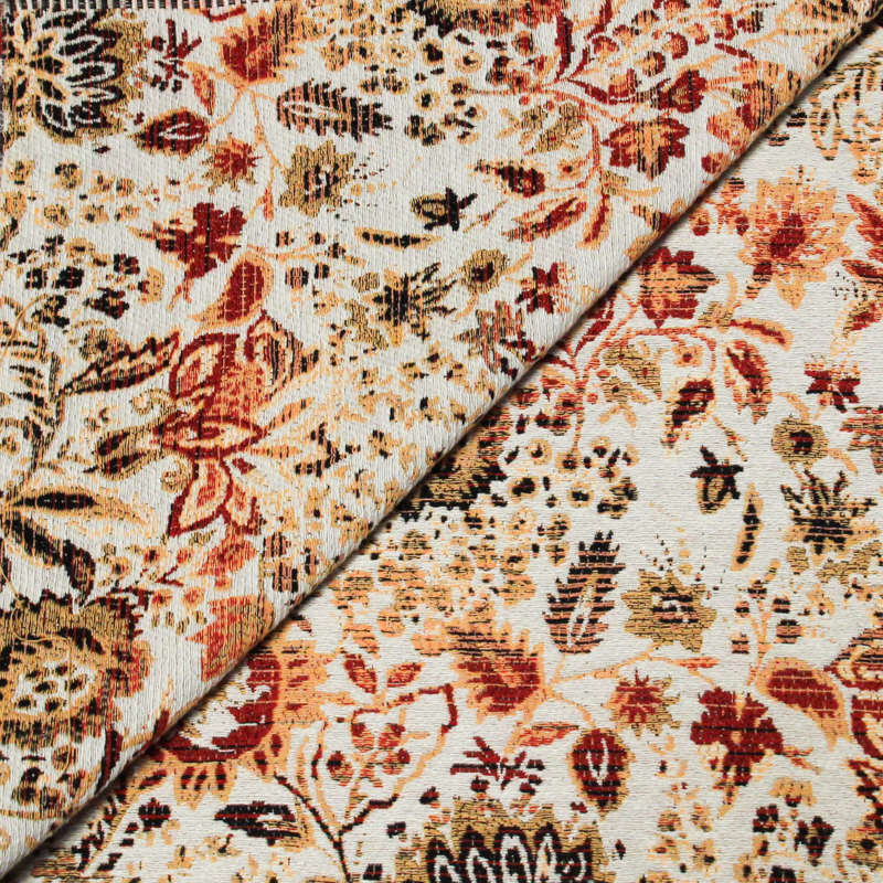 Jacquard - Fleuri orangé & rouge