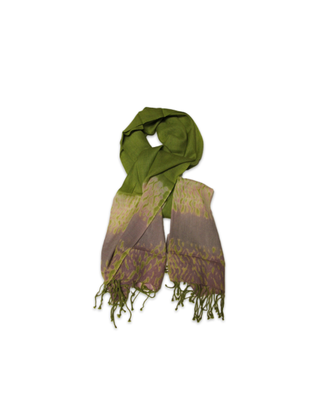 Écharpe 100% laine - Vert avec base à frange