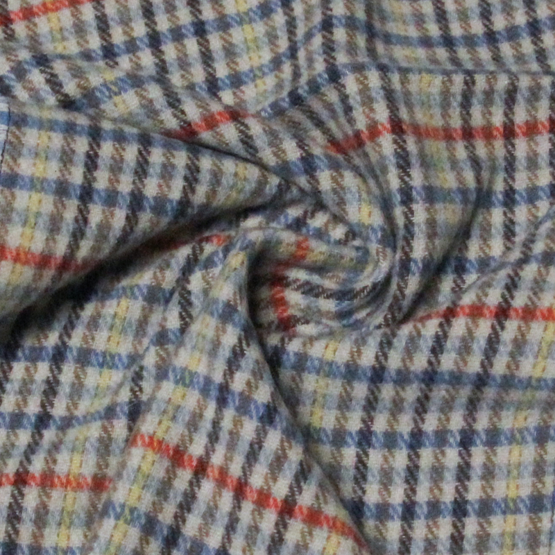 Écharpe à frange de laine - Carreaux ligne jaune, rouge & marron