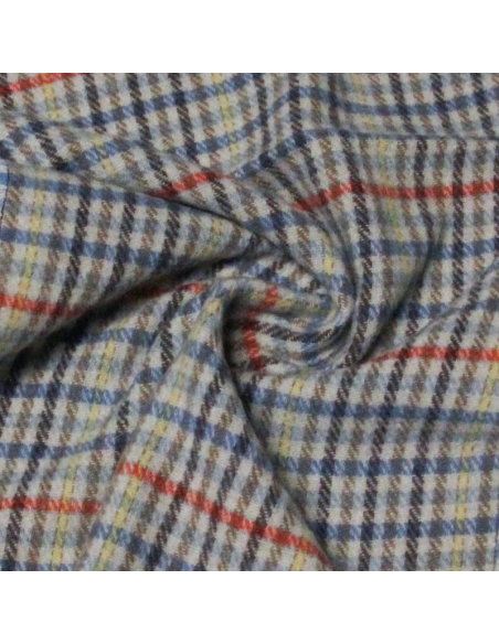 Écharpe à frange de laine - Carreaux ligne jaune, rouge & marron