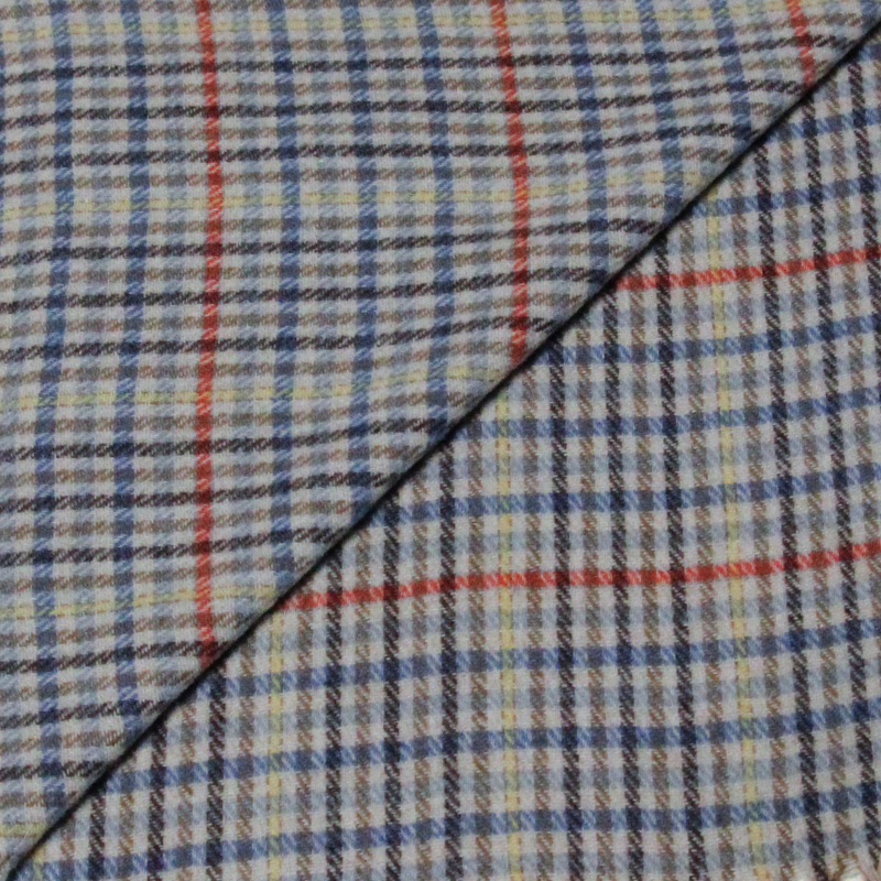 Écharpe à frange de laine - Carreaux ligne jaune, rouge & marron