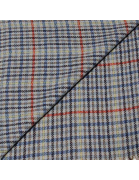 Écharpe à frange de laine - Carreaux ligne jaune, rouge & marron