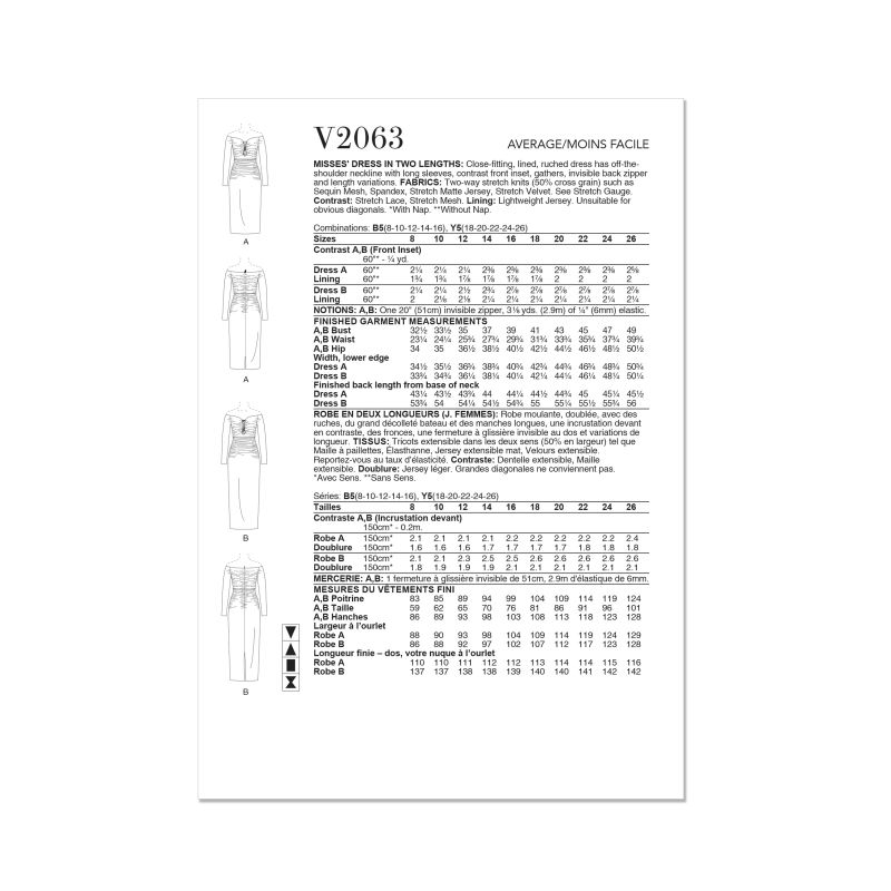 Patron Vogue 2063 Y5 (46-54) - Robe ajustée à encolure dégagée