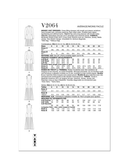Patron Vogue 2064 H5 (34-42) - Robe en maille pour femme