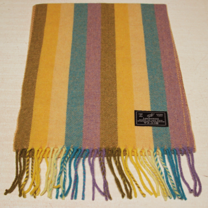 Écharpe à frange de laine - Rayure jaune, turquoise & lilas 2