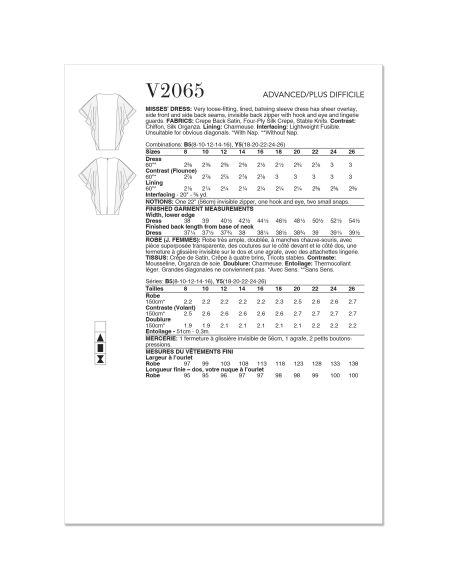 Patron Vogue 2065 Y5 (46-54) - Robe colonne doublée avec bretelles en biais