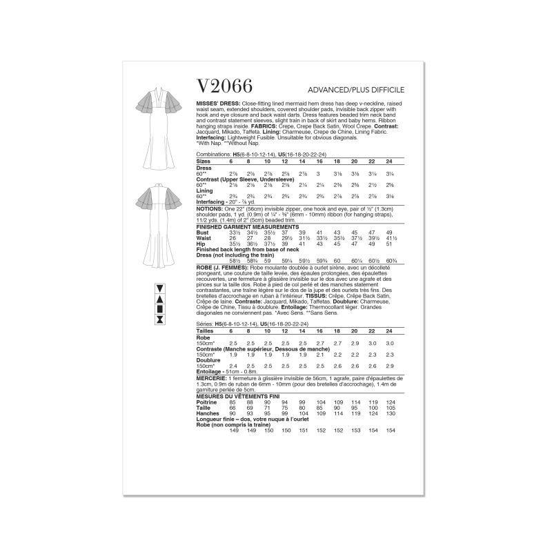 Patron Vogue 2066 U5 (44-52) - Robe sirène avec encolure en V profond