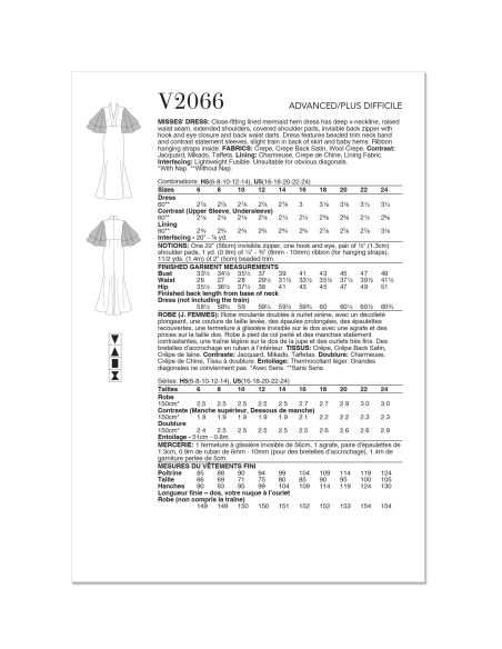 Patron Vogue 2066 U5 (44-52) - Robe sirène avec encolure en V profond