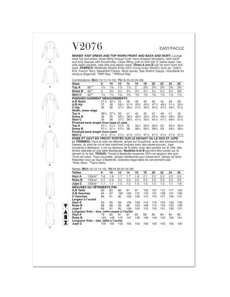 Patron Vogue 2076 B5 (36-44) - Robe et haut en maille pour femme