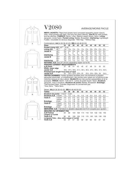 Patron Vogue 2080 BB (56-64) - Vestes pour homme