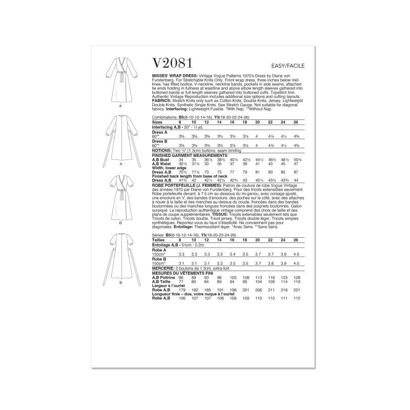 Patron Vogue 2081B5 (36-44) - Robe portefeuille par Diane von Furstenberg