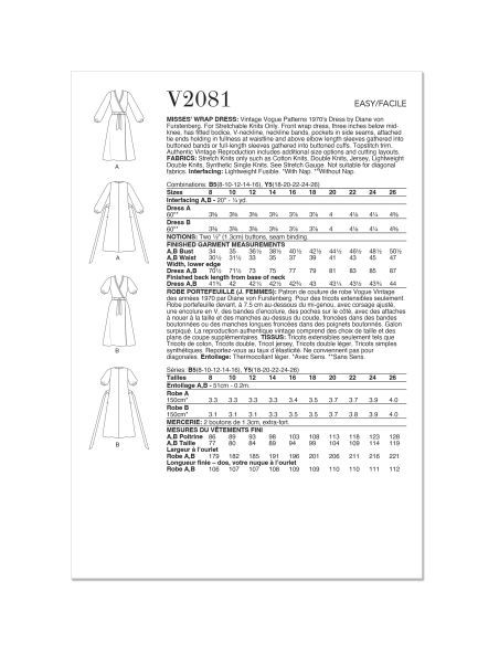 Patron Vogue Y5 (46-54) - Robe portefeuille par Diane von Furstenberg