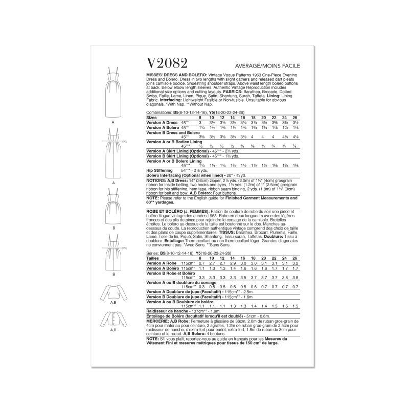 Patron Vogue 2082 Y5 (46-54) - Robe et boléro pour femme
