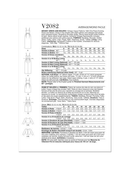Patron Vogue 2082 Y5 (46-54) - Robe et boléro pour femme