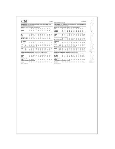 Patron Butterick 7006/Y5 (46-54) - Robe élégante avec manches dénudées