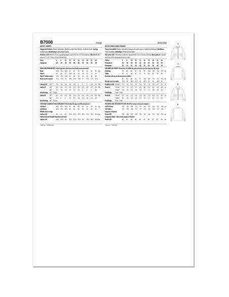 Patron Butterick 7008/U5 (44-52) - Veste bomber ample et stylée