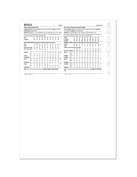 Patron Butterick 7012/Y5 (46-54) - Veste, jupe et pantalon