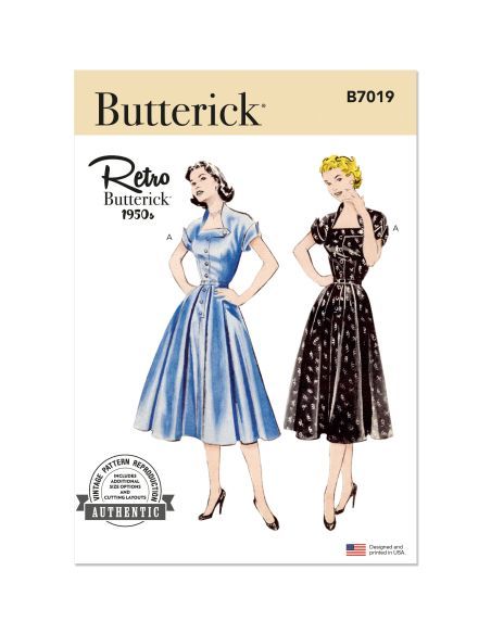 Patron Butterick 7019/R5 (42-50) - Robe vintage des années 1950