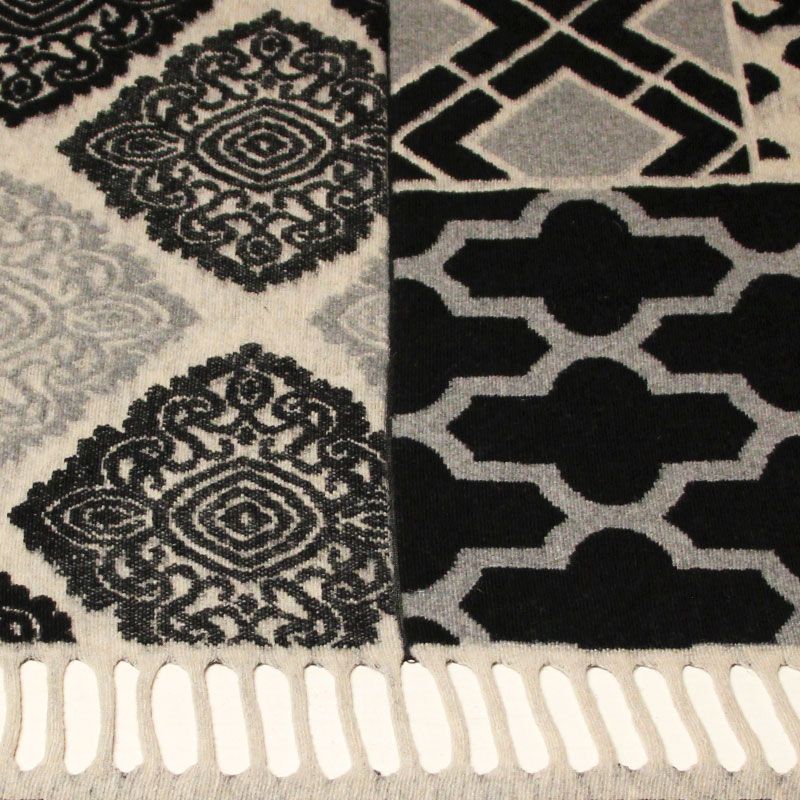Panneau laine bouillie pour poncho à frange - Gris, beige & noir
