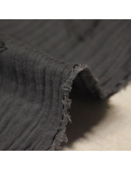 Double gaze 100% coton - Oiseaux noirs fond anthracite