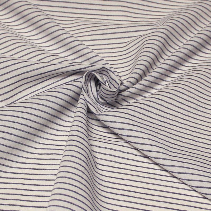 Popeline 100% coton tissé-teint - Rayure bleu fond blanc optique