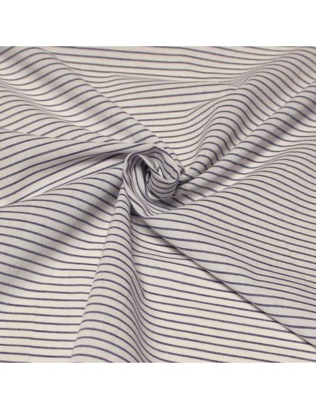 Popeline 100% coton tissé-teint - Rayure bleu fond blanc optique