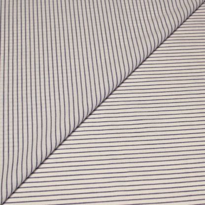 Popeline 100% coton tissé-teint - Rayure bleu fond blanc optique
