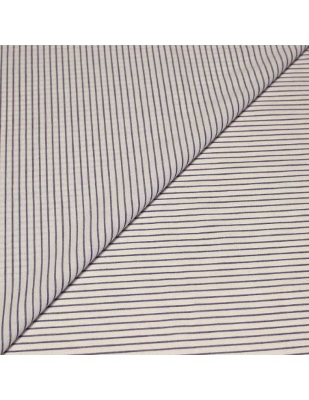 Popeline 100% coton tissé-teint - Rayure bleu fond blanc optique