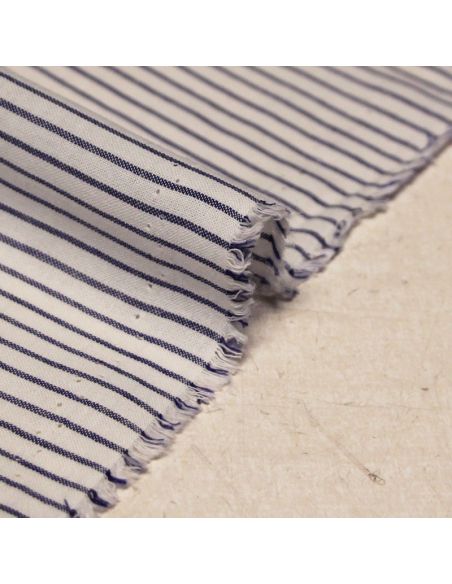Popeline 100% coton tissé-teint - Rayure bleu fond blanc optique