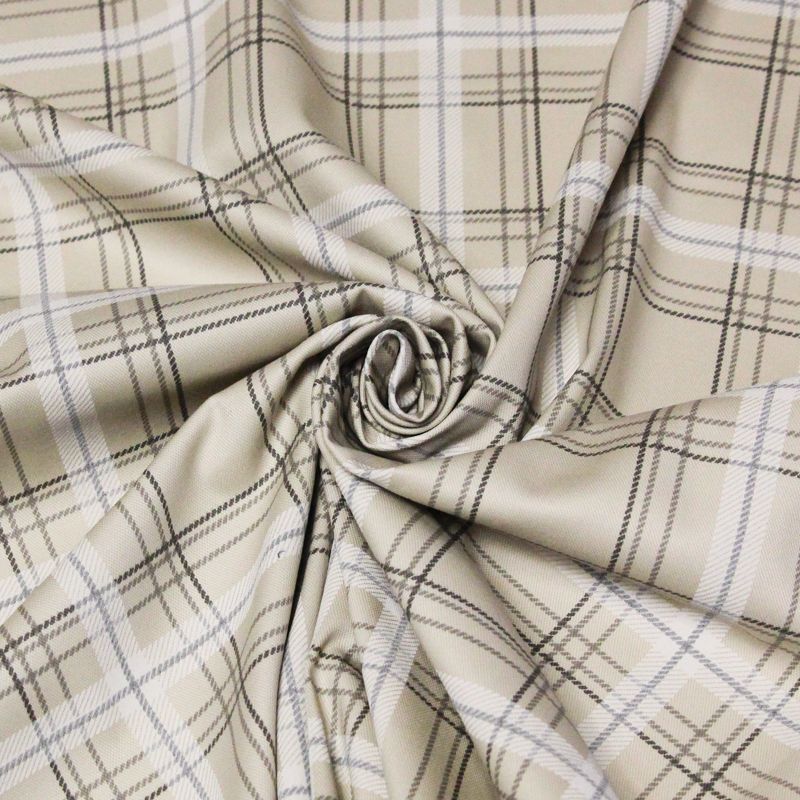 Gabardine sergé croisé coton & élasthanne - Carreaux beige
