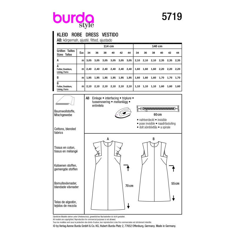 Patron Burda 5719 - Robe féminine polyvalente