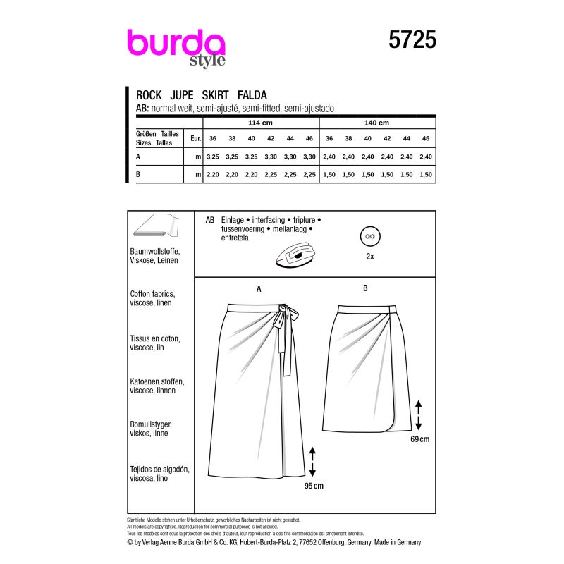 Patron Burda 5725 - Jupe féminine polyvalente