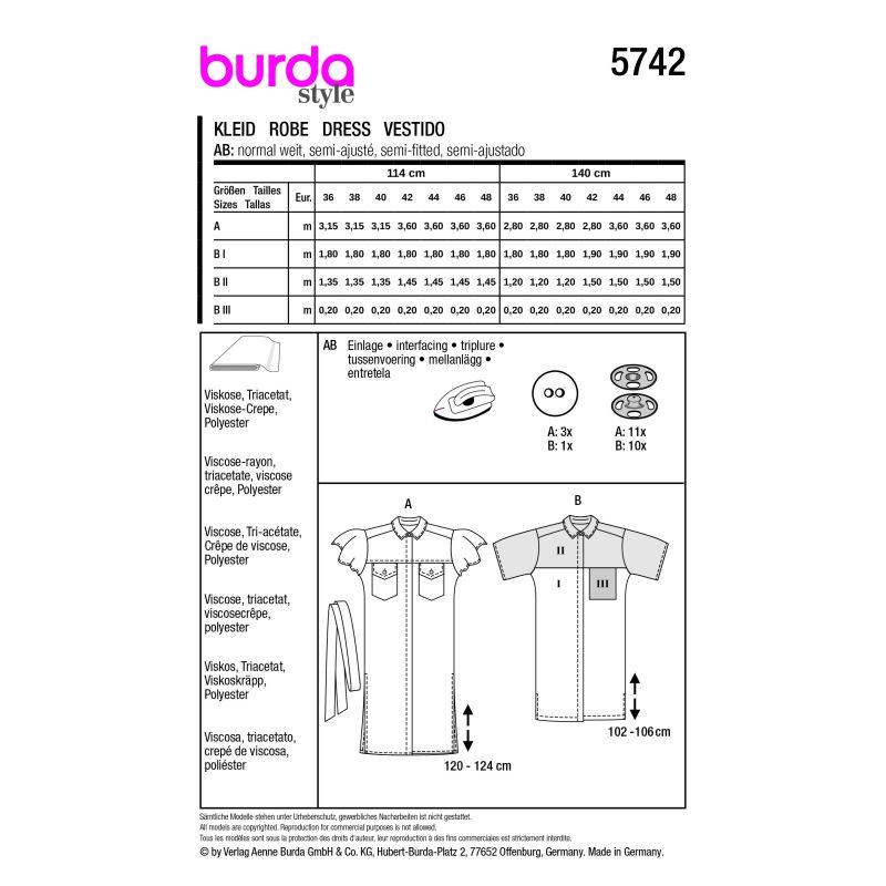 Patron Burda 5742 - Robe chemise élégante