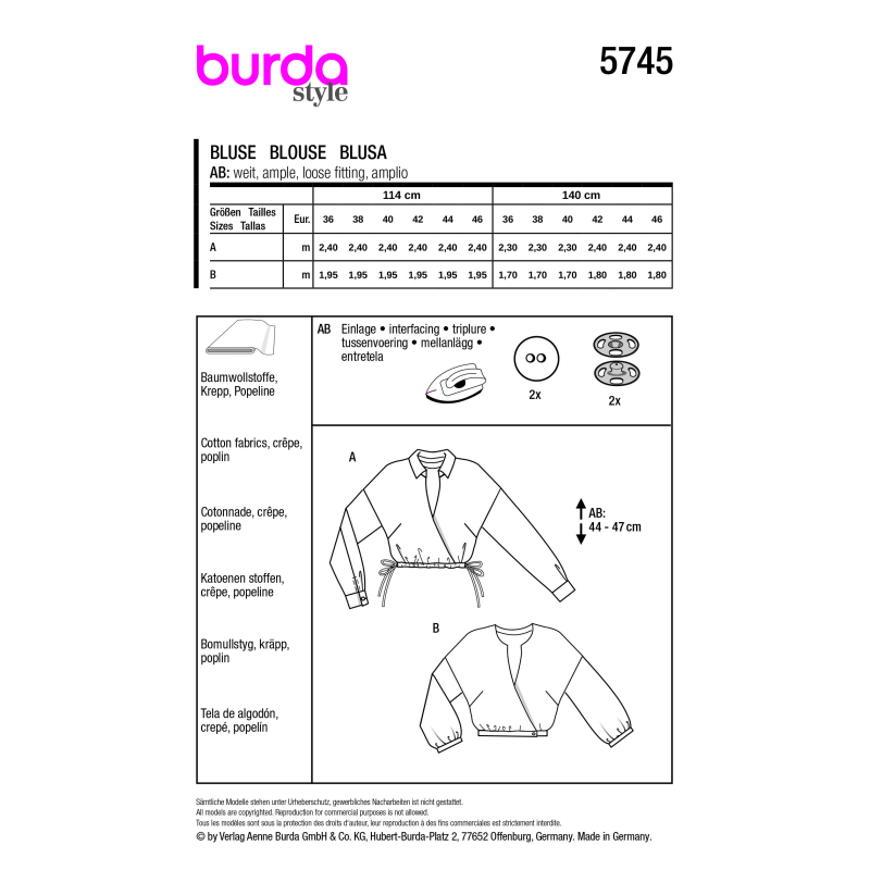 Patron Burda 5745 - Blouse légère et élégante