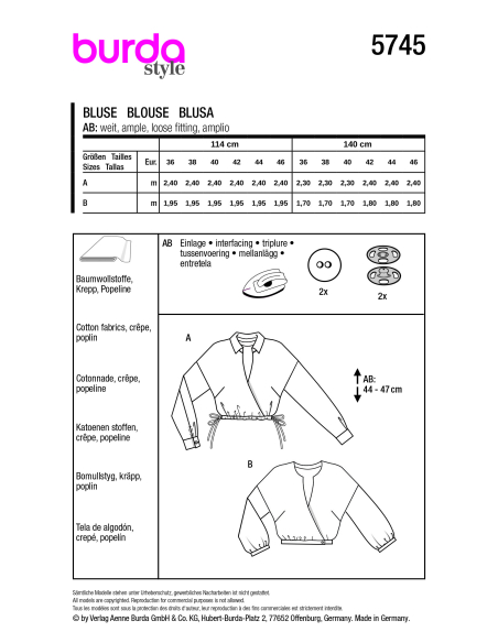 Patron Burda 5745 - Blouse légère et élégante