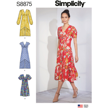 Patron Simplicity 8875.R5 (42-50) - Robe féminine avec encolure en V et volants